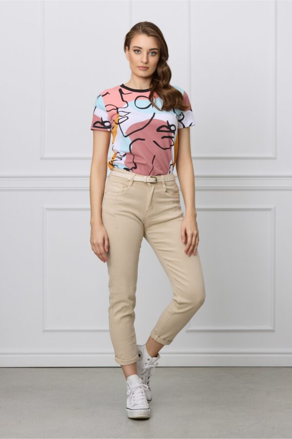 Blugi Lara bej mom fit cu buzunare si curea in talie