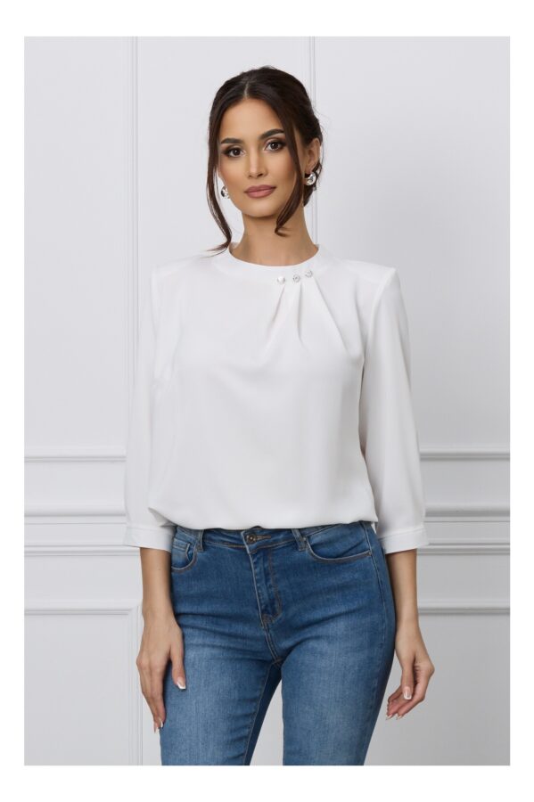 Bluza Ami alba cu pliuri pe bust