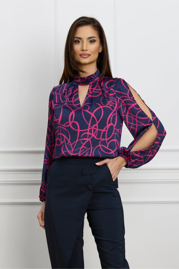 Bluza Antony bleumarin cu imprimeuri fucsia