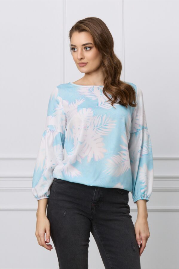 Bluza Aria blue cu frunze ivory