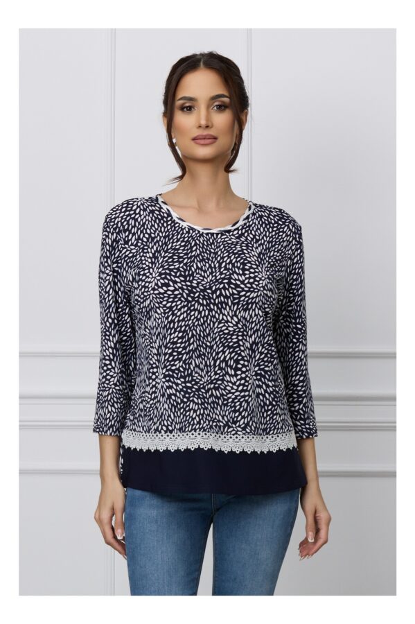 Bluza Corina bleumarin cu imprimeuri albe