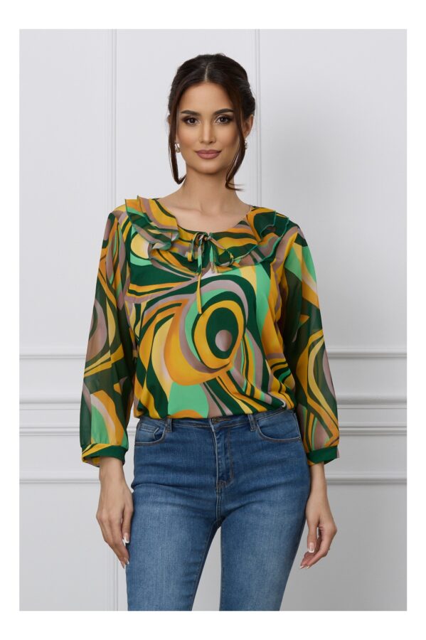 Bluza Daria verde cu imprimeuri galbene
