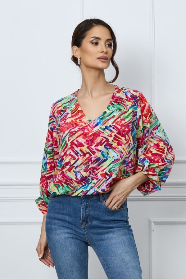 Bluza Dima multicolora cu imprimeu zig-zag