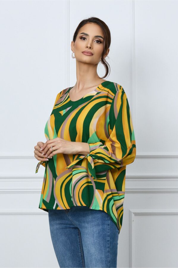 Bluza Dima verde cu imprimeu galben