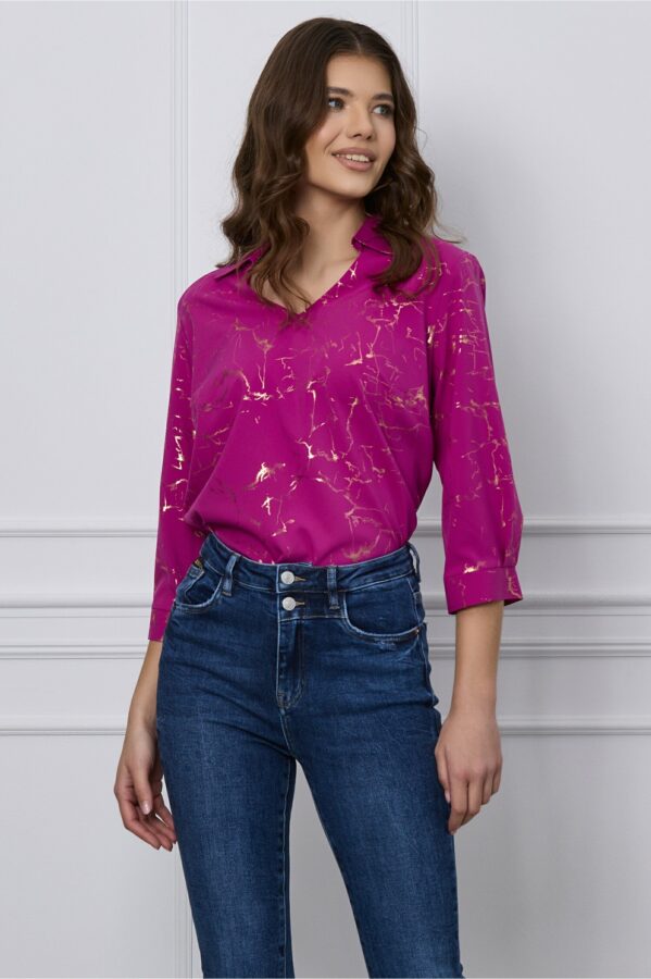 Bluza Feli fucsia cu imprimeu auriu