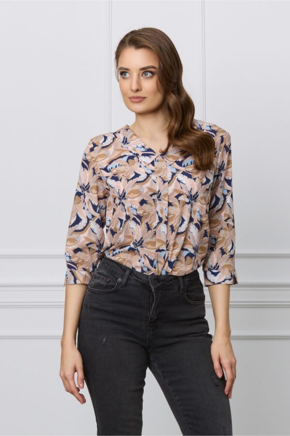 Bluza Gianina maro cu imprimeuri bleumarin