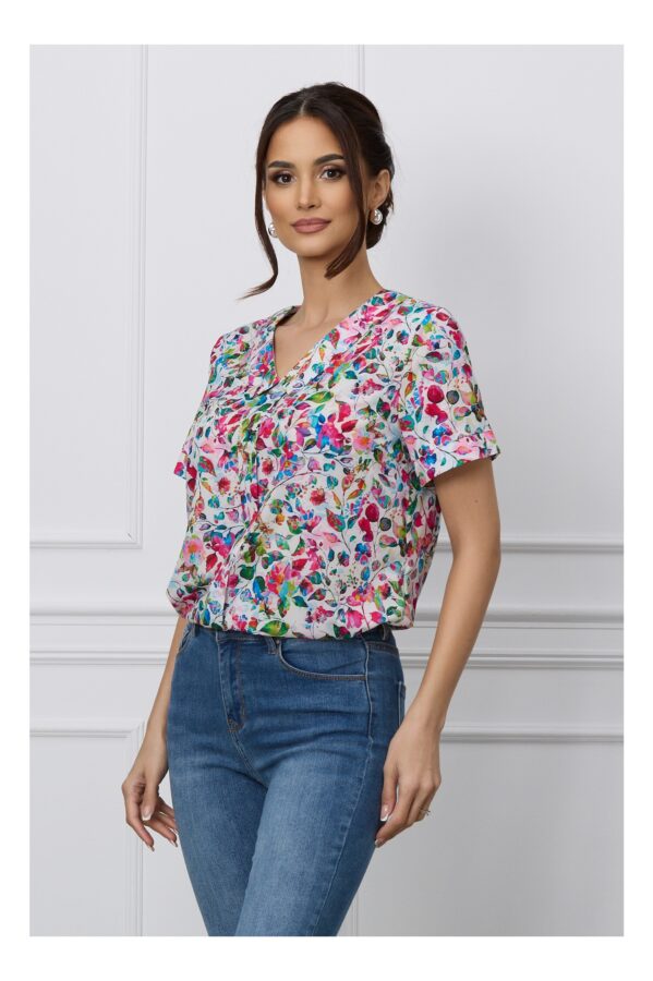 Bluza Gina alba cu imprimeuri colorate