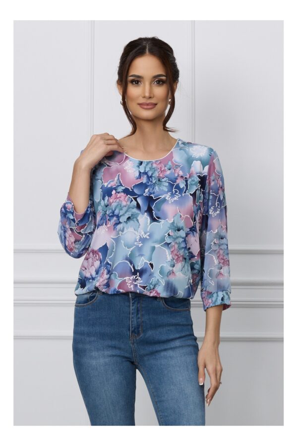 Bluza Iarina albastru petrol cu impimeuri lila