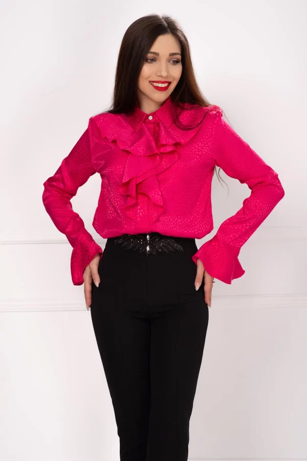 Bluza InPuff ciclame din jakard satinata cu jabou