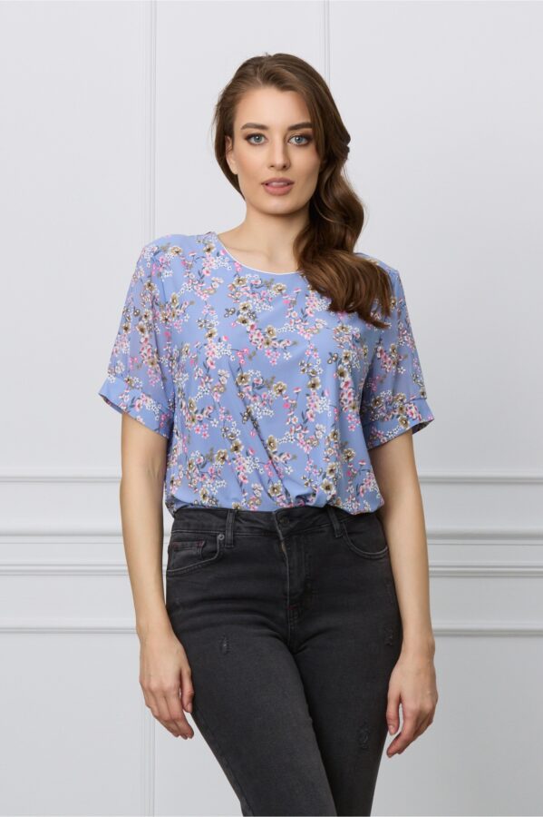 Bluza Kara bleu cu floricele roz