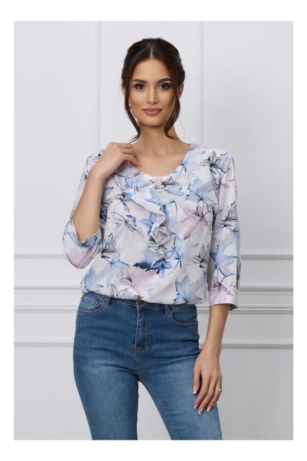 Bluza Mara alba cu funze albe si funda la bust