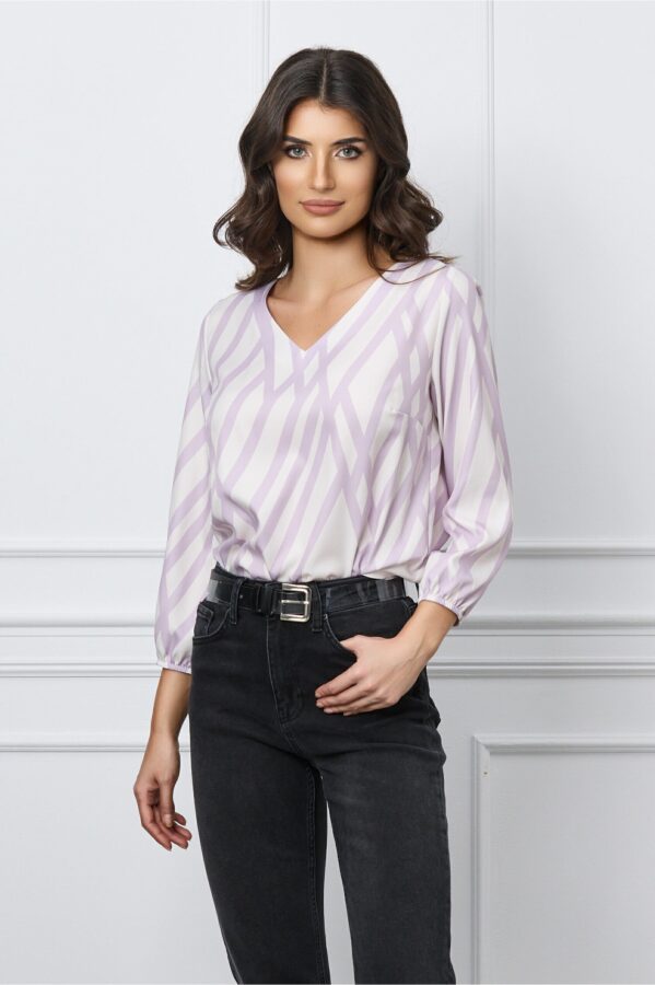 Bluza Simona alba cu dungi lila