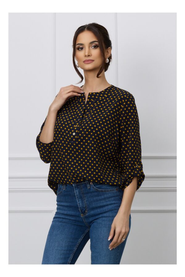 Bluza Vanessa bleumarin cu buline galbene