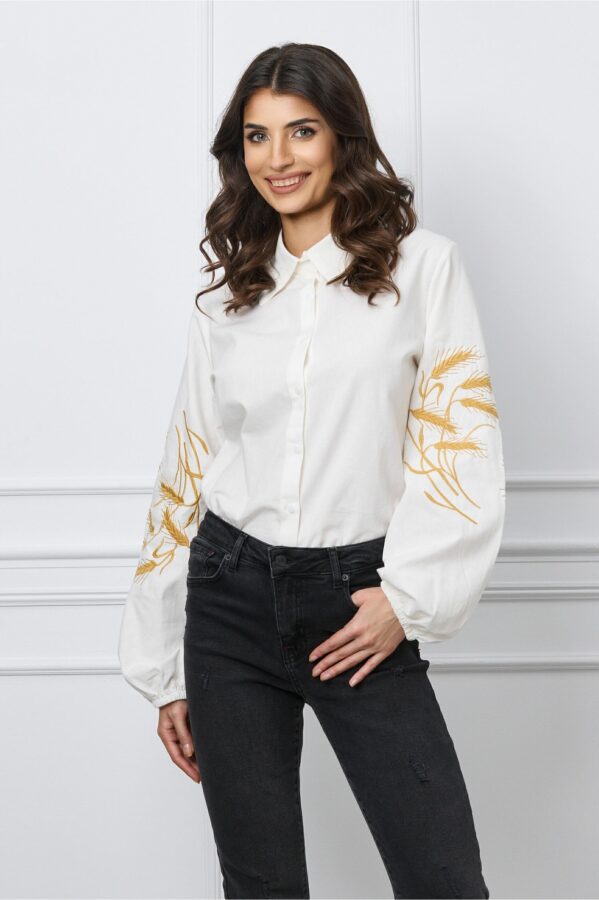 Camasa alba cu broderie pe maneci
