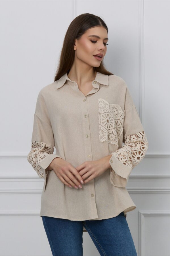 Camasa Stefi bej cu maneci din datela