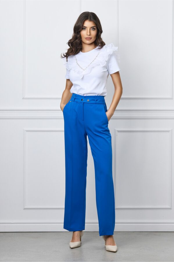 Pantaloni Nasira albastri cu cordon in talie