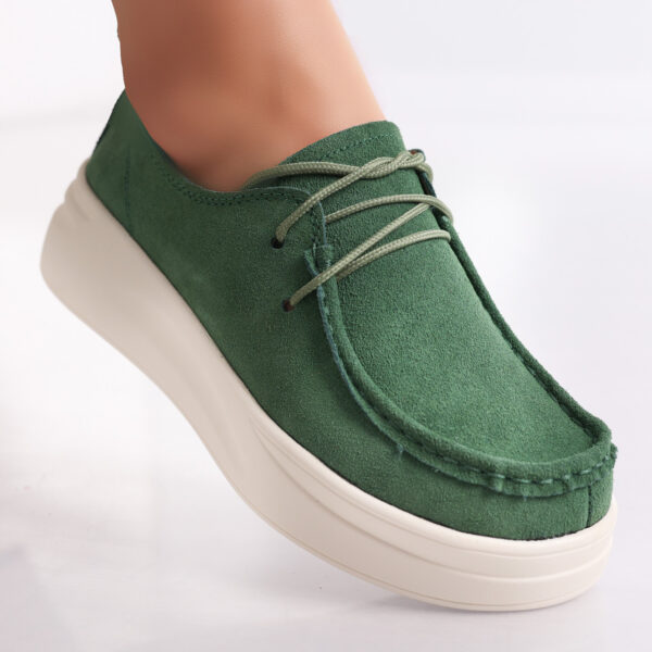 Pantofi dama casual Verzi din Piele Naturala Intoarsa Derina