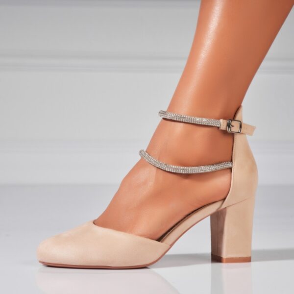 Pantofi dama cu toc Bej din Piele Ecologica Intoarsa Arwen