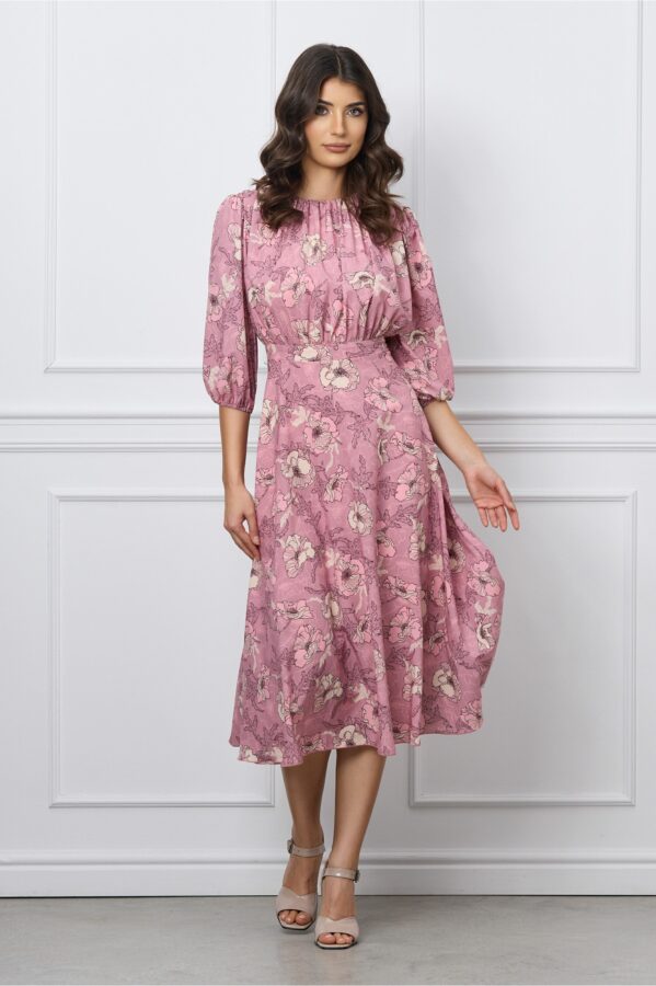 Rochie Dy Fashion roz pudrat cu imprimeu floral