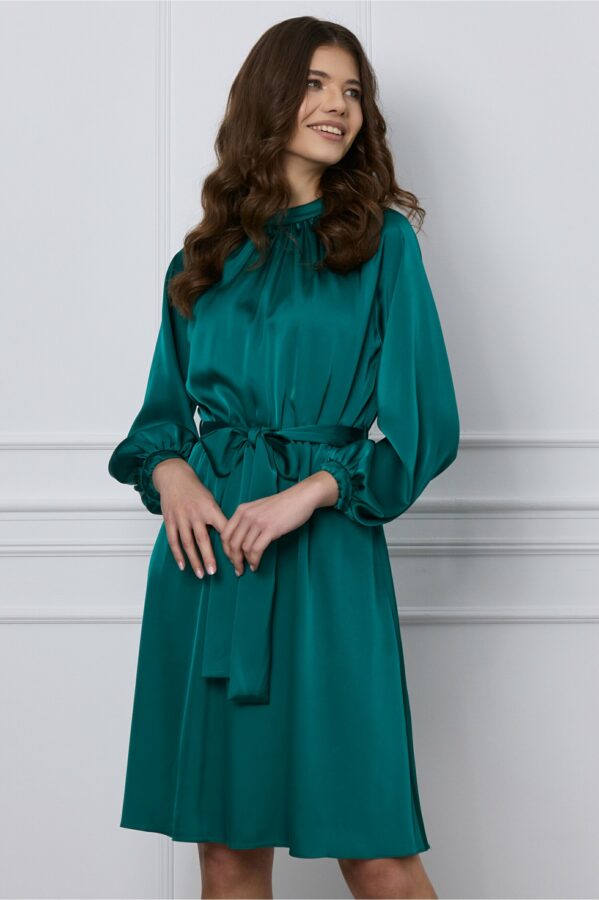 Rochie Dy Fashion verde smarald cu elastic si cordon in talie