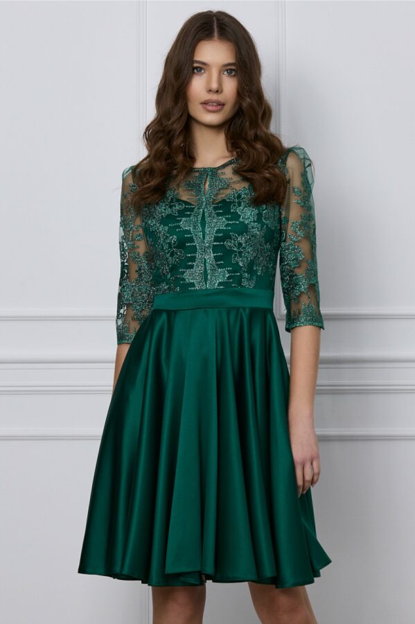 Rochie Ella Collection Ana verde cu dantela si glitter la bust
