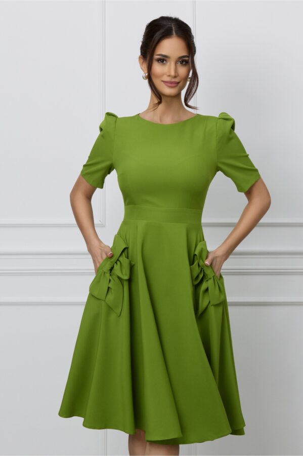 Rochie MBG verde cu buzunare si funde