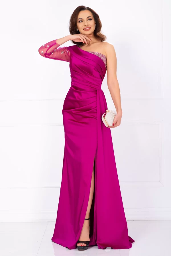 Rochie pretioasa de nasa Amissa magenta cu trena pe o parte