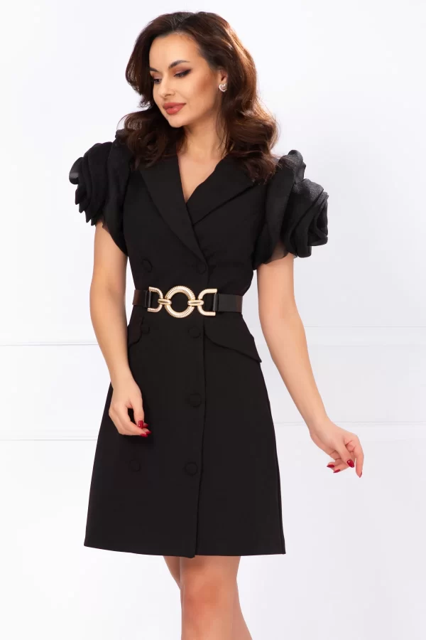 Rochie tip sacou neagra cu trandafiri stilizati