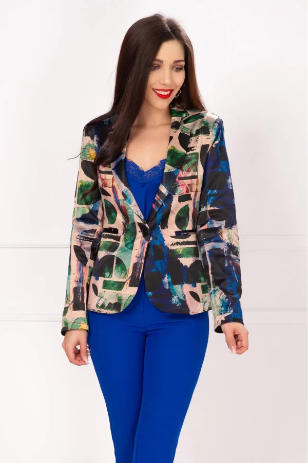 Sacou dama cu imprimeu jungle multicolor