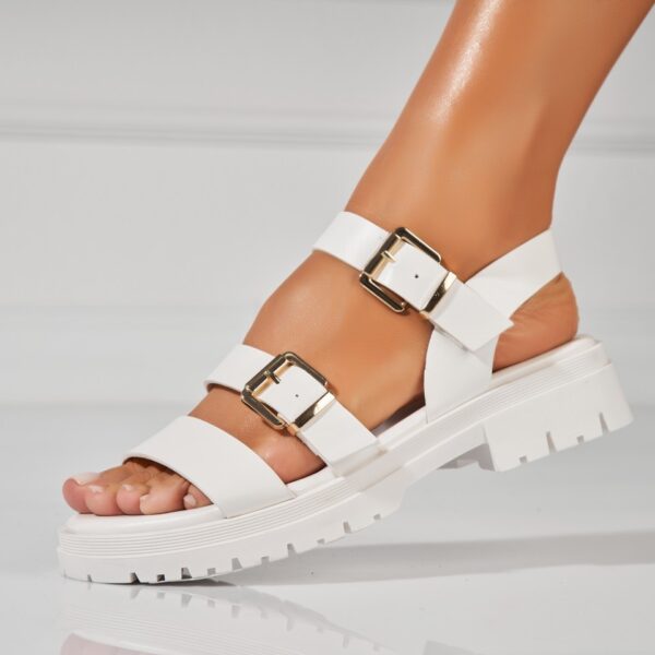 Sandale fara Toc din Piele Ecologica dama Albe Hanya