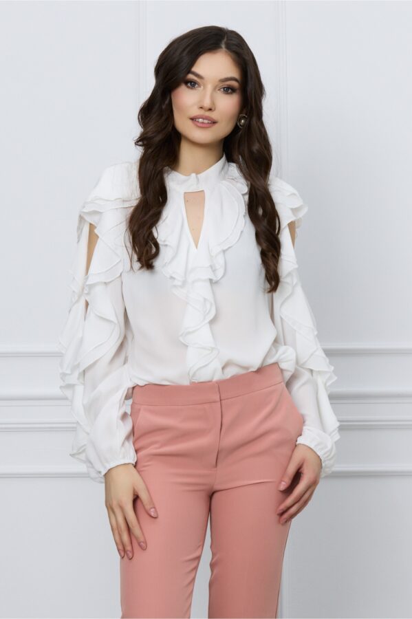 Bluza Doria alba cu volane