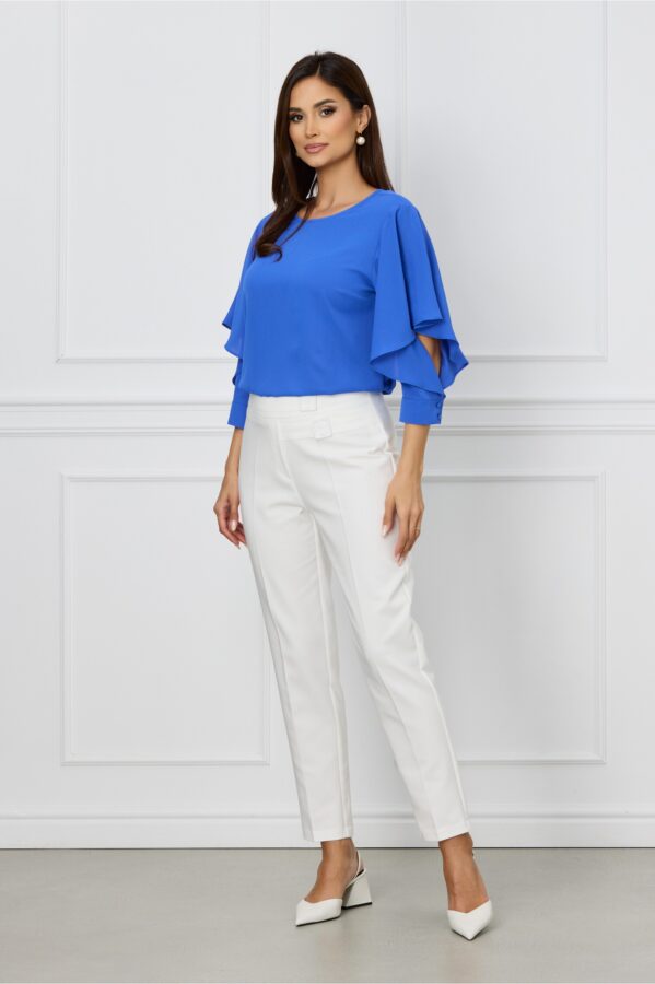 Pantaloni Atena albi cu catarame in talie