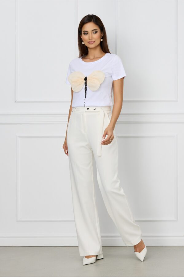 Pantaloni Maruka albi cu cordon in talie