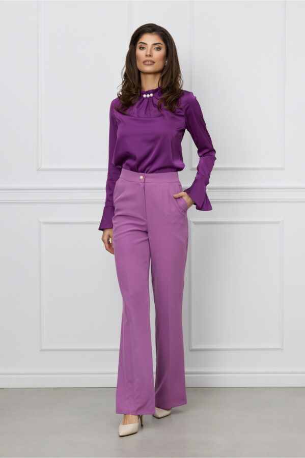 Pantaloni Moze lila cu croi evazat