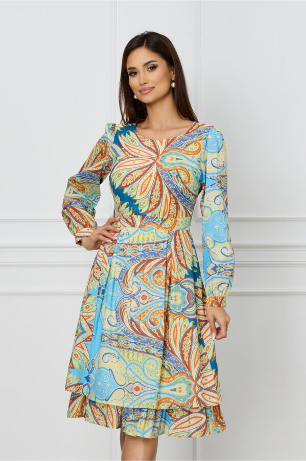 Rochie Anda bleu cu imprimeuri galbene