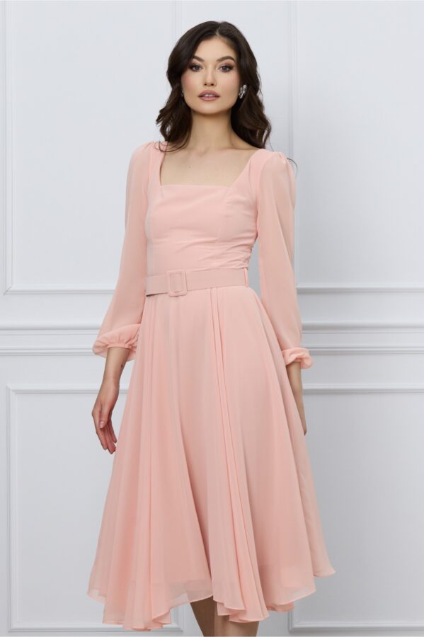 Rochie Andra midi din voal somon