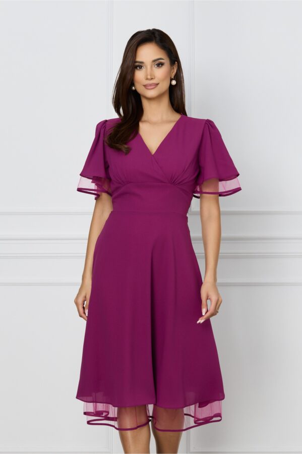 Rochie Bella magenta cu volanase din tull