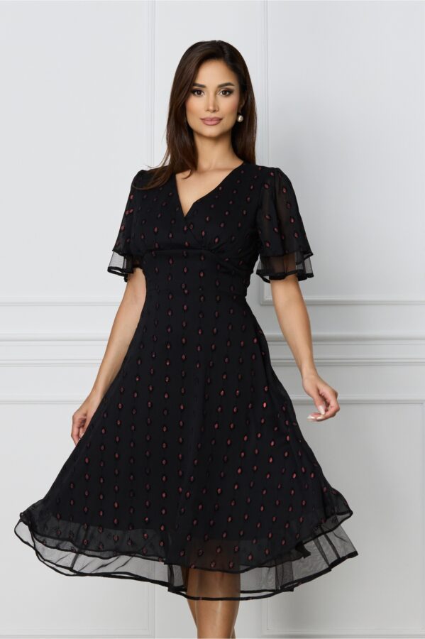 Rochie Bella neagra cu buline bordo metalizat