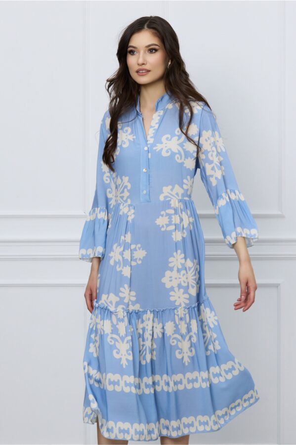 Rochie Dany bleu cu flori ivory