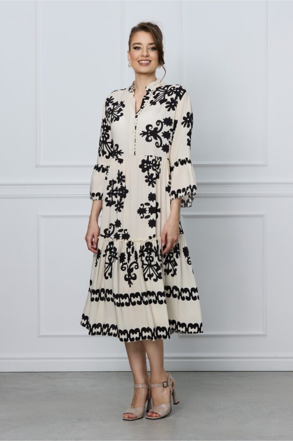 Rochie Dany bleu cu flori negre