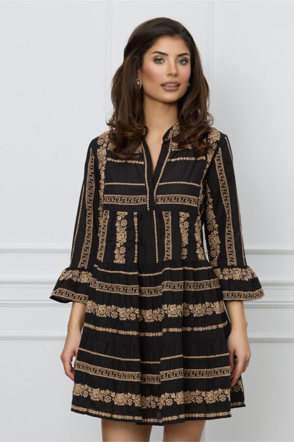 Rochie de vara neagra cu broderie bej