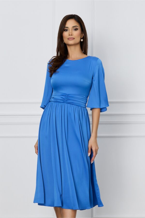 Rochie Dy Fashion albastra clos cu talie marcata