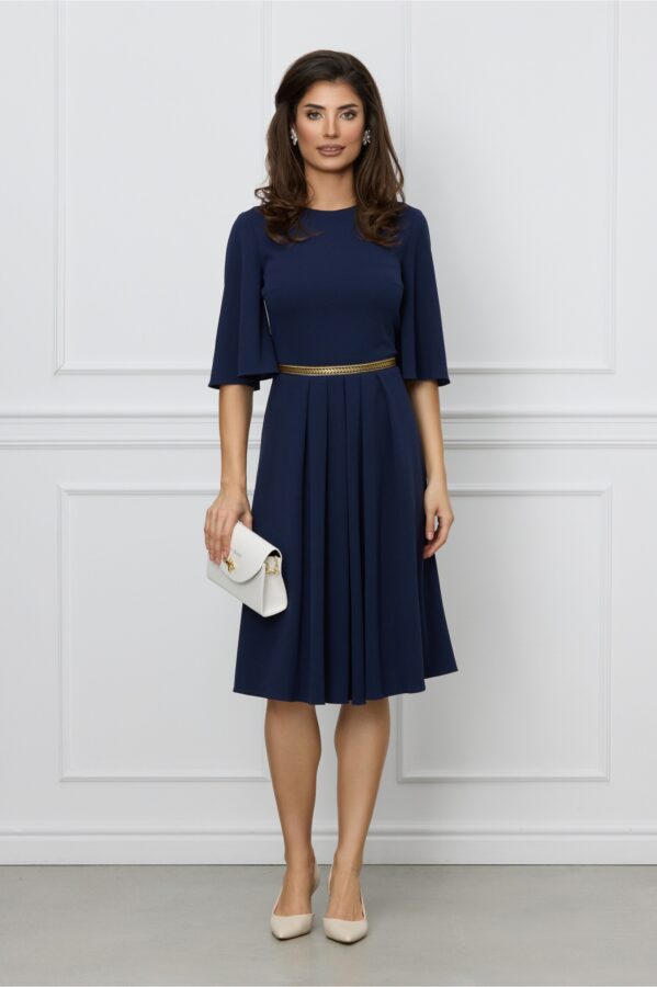 Rochie Dy Fashion bleumarin cu banda decorativa in talie
