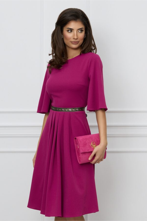 Rochie Dy Fashion fucsia cu banda decorativa in talie