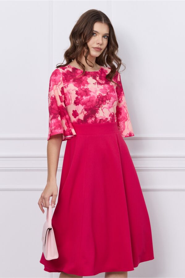Rochie DY Fashion midi fucsia cu imprimeuri pe bust