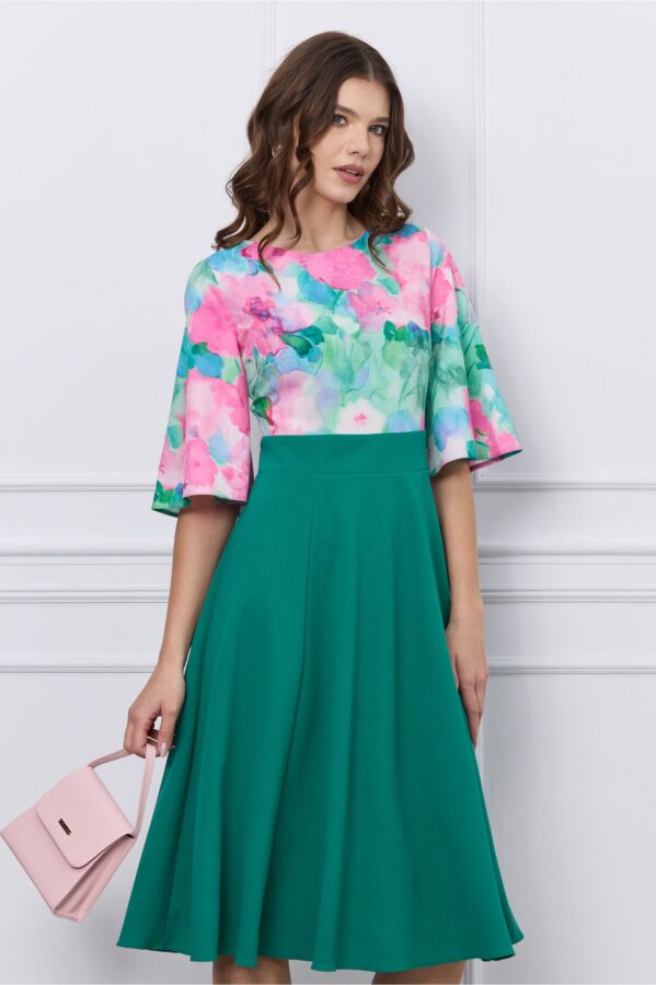Rochie DY Fashion midi verde cu imprimeuri pe bust