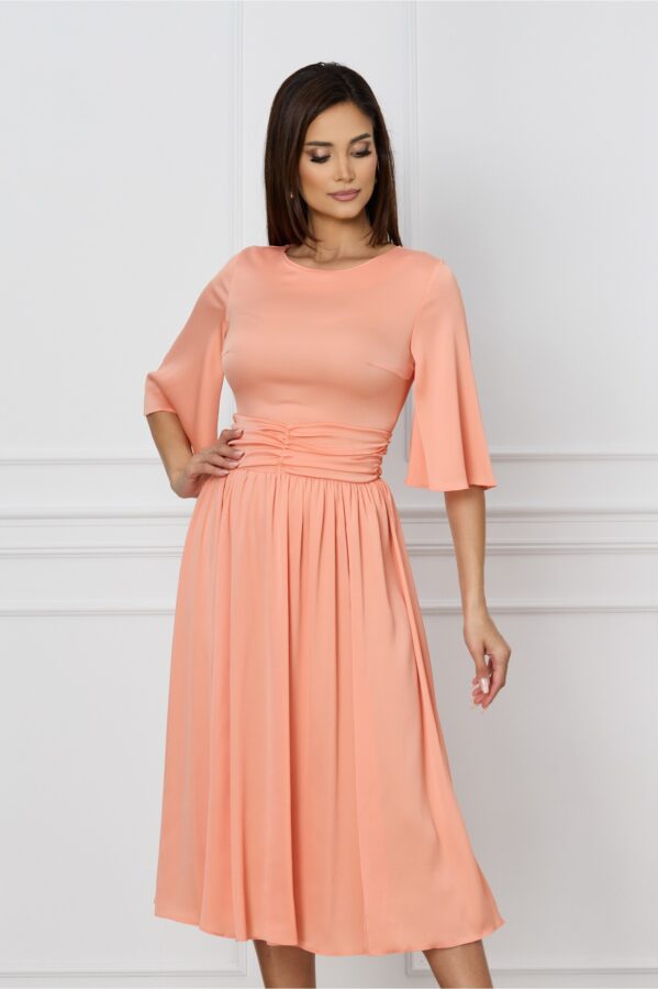 Rochie Dy Fashion peach clos cu talie marcata