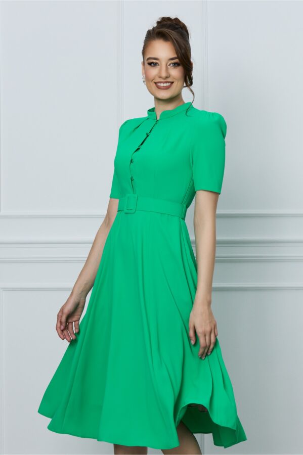 Rochie Dy Fashion verde cu nasturi la bust si curea in talie