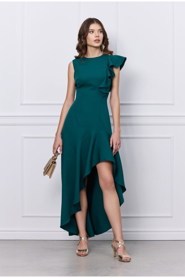 Rochie DY Fashion verde cu volane si lungime asimetrica