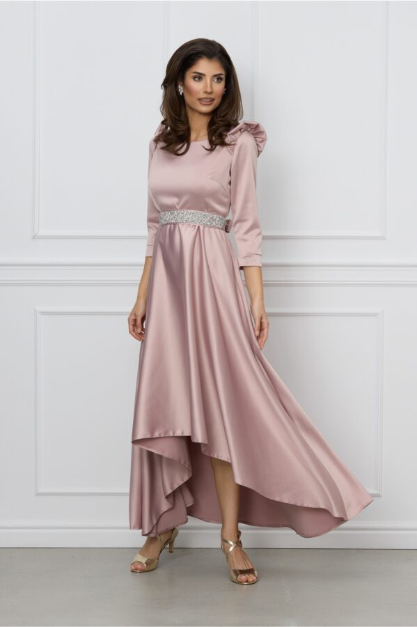 Rochie Ella Collection Layla roz cu lungime asimetrica si crodon in talie